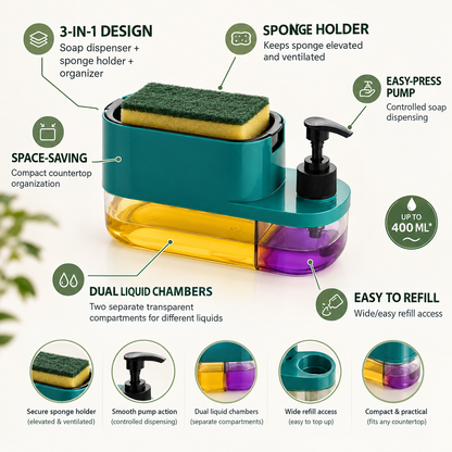 3-in-1 Soap Dispenser & Dish Scrubber Holder