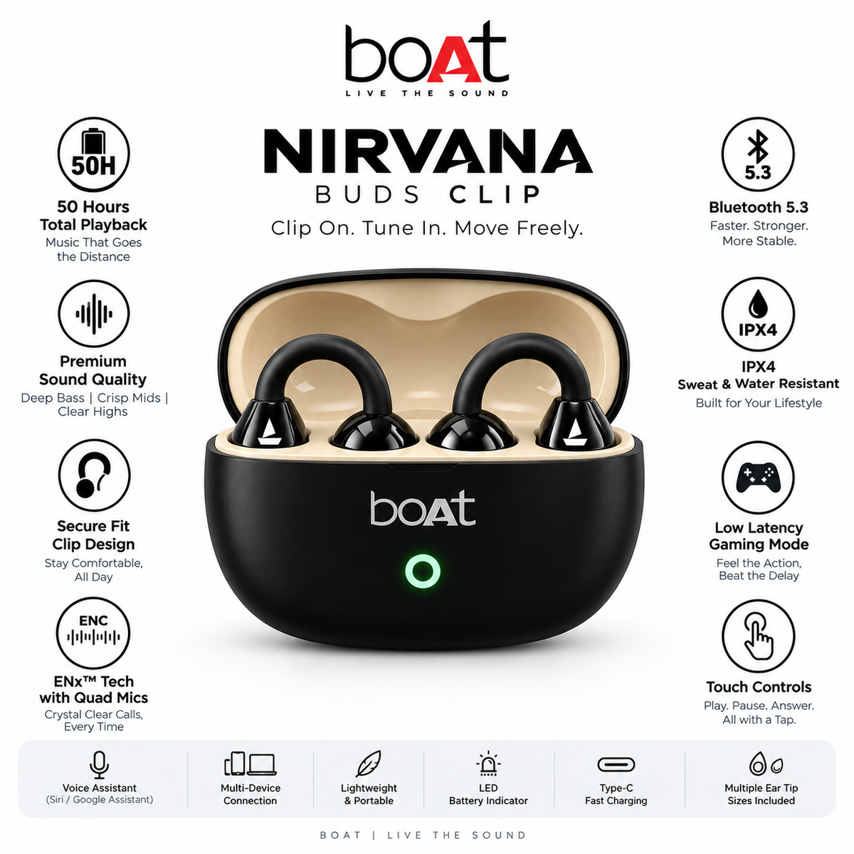 Premium boAt Clip Wireless Earbuds