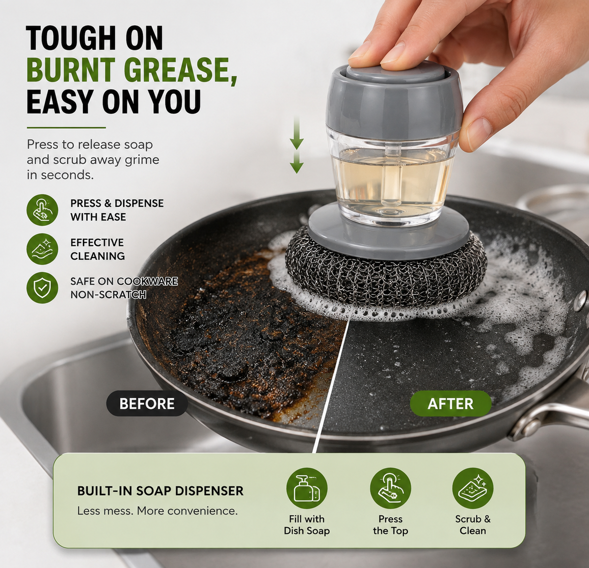 2-in-1 Soap Dispenser Dish Scrubber